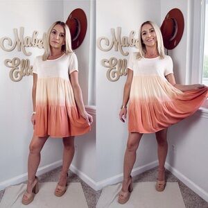 Umgee western Boho orange ombré ruffled swing dress size small